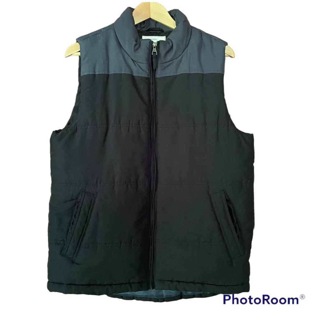 Weatherproof Puffer Vest Colorblock Black Gray Size Medium